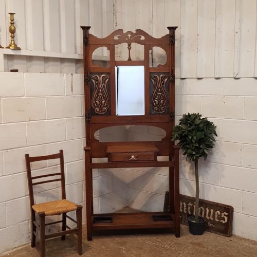 Antique Art Nouveau Oak Hall Stand C1890