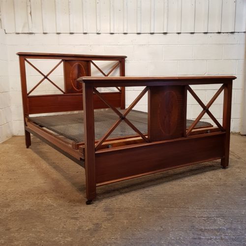 Antique Edwardian Inlaid Mahogany King Size Bed C1900