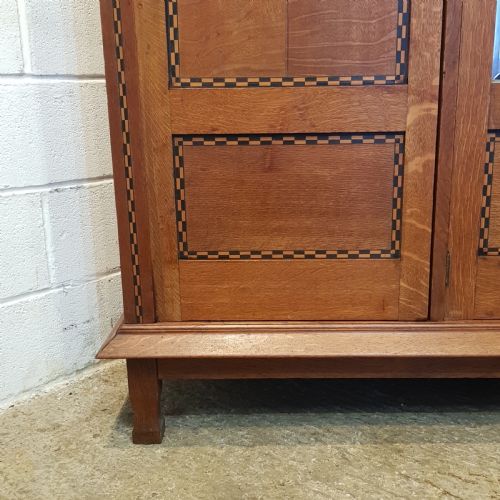 fig 1. ANTIQUE ARTS & CRAFTS INLAID OAK TRIPLE WARDROBE C1890