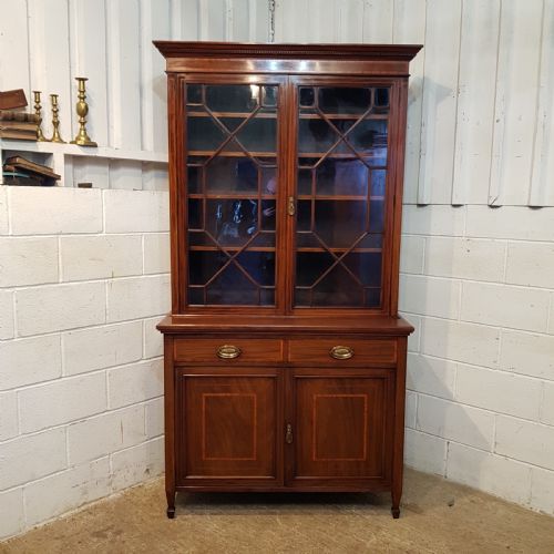 fig 1. ANTIQUE LATE VICTORIAN REGENCY MAHOGANY ASTRAGAL GLAZED LIBRARY BOOKCASE C1890