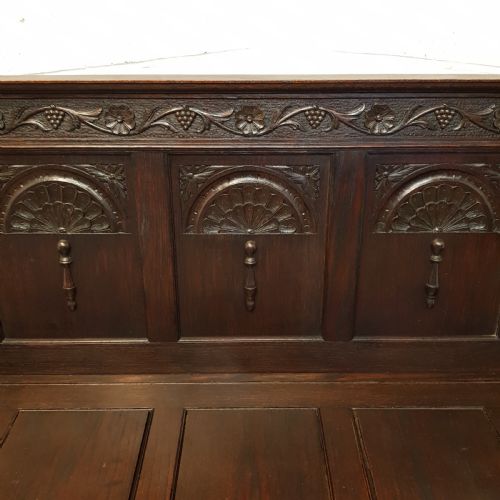 fig 2. ANTIQUE VICTORIAN CARVED OAK BOX SETTLE C1880