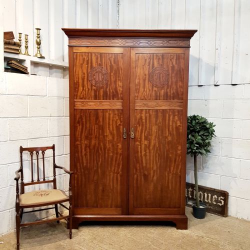 Antique Late Victorian Mahogany Arts & Crafts Double Wardrobe C1890