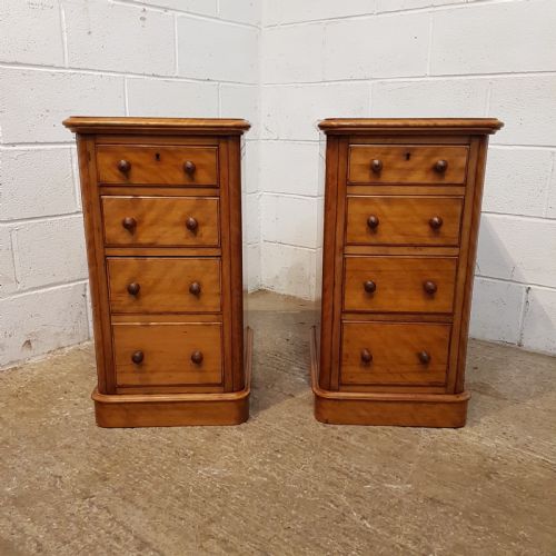 fig 1. ANTIQUE PAIR VICTORIAN SATIN BIRCH BEDSIDE CHESTS OF DRAWERS C1880