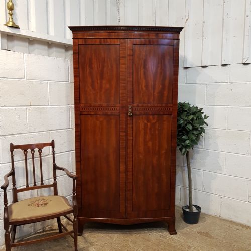 Antique Edwardian Mahogany Bow Front Wardrobe C1900