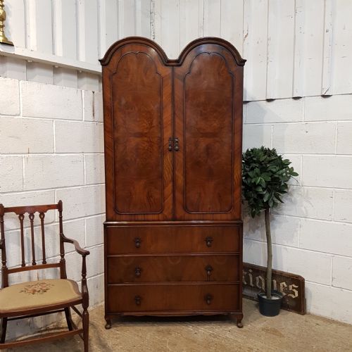 Antique Burr Walnut Queen Anne Doubke Dome Top Wardrobe Press C1920