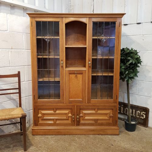 Antique Arts & Crafts Golden Oak Glazed Bookcase C1900-1910