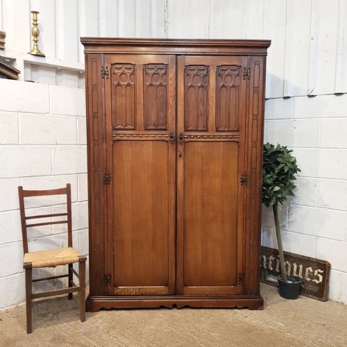 Antique Gothic Oak Doubke Wardrobe C1920