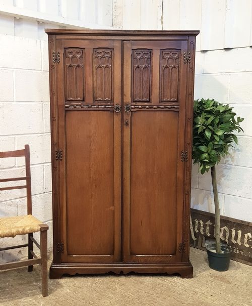 Antique Carved Oak Tallboy Wardrobe C1920