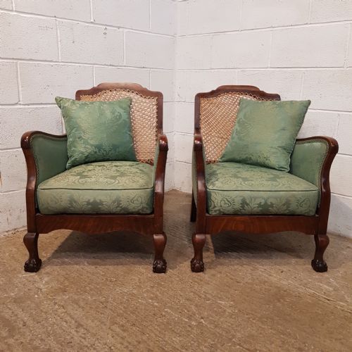 fig 1. ANTIQUE PAIR SPLIT CANE BERGER MAHOGANY FRAMED ARMCHAIRS C1910