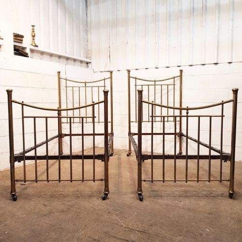 Antique Victorian Pair Brass Single Beds C1880