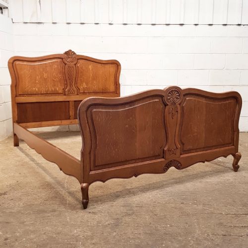 Antique French Art Nouveau Oak Double Bed C1920