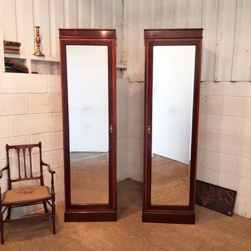 Antique Pair Edwardian Mahogany Centry Box Mirrored Wardrobes C1900