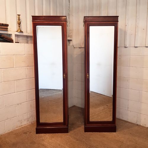 fig 1. ANTIQUE PAIR EDWARDIAN MAHOGANY CENTRY BOX MIRRORED WARDROBES C1900