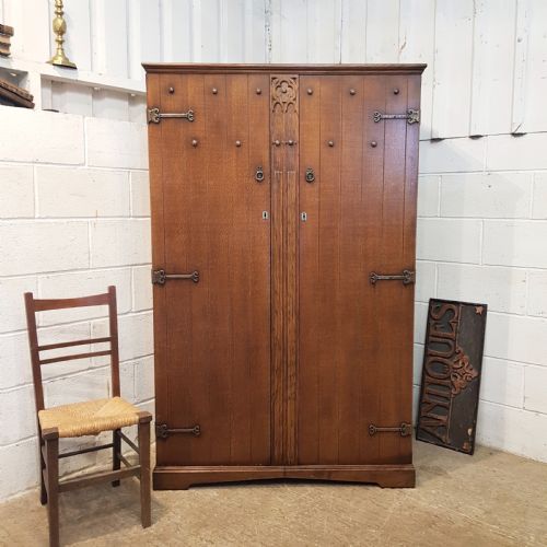 Antique Carved Oak Double Wardrobe C1920
