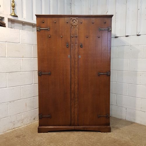 fig 1. ANTIQUE CARVED OAK DOUBLE WARDROBE C1920