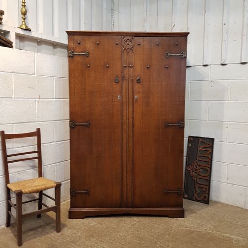 Antique Carved Oak Double Wardrobe C1920