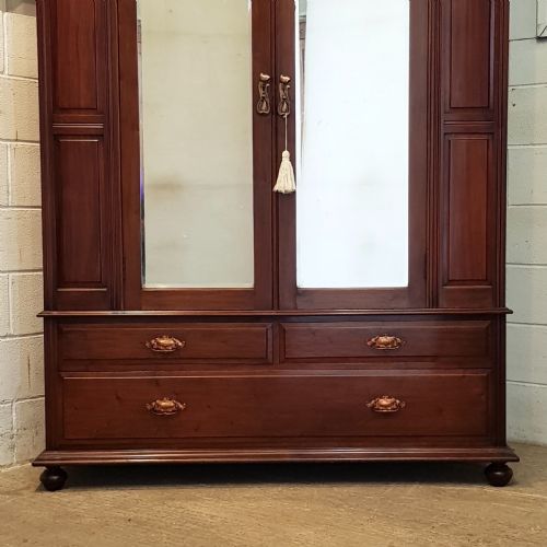 fig 1. ANTIQUE LATE VICTORIAN ART NOUVEAU MAHOGANY DOUBLE WARDROBE C1890