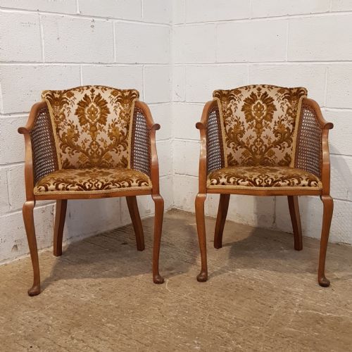 fig 1. ANTIQUE PAIR OF OAK AND SPLIT CANE SALON CHAIRS C1920