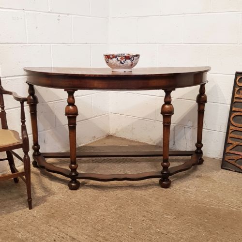 Antique Burr Walnut Demi Lune Hall Table C1920