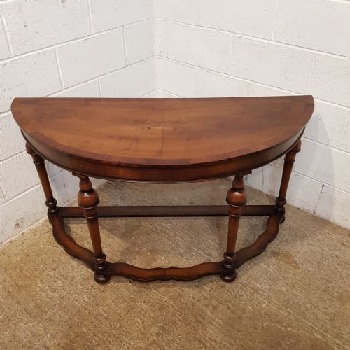 fig 1. ANTIQUE BURR WALNUT DEMI LUNE HALL TABLE C1920