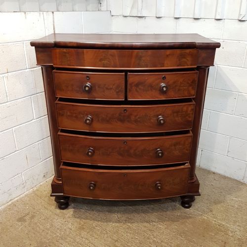 fig 2. ANTIQUE VICTORIAN MAHOGANY BOW FRONT SCOTCH CHEST OF DRAWERS C1880