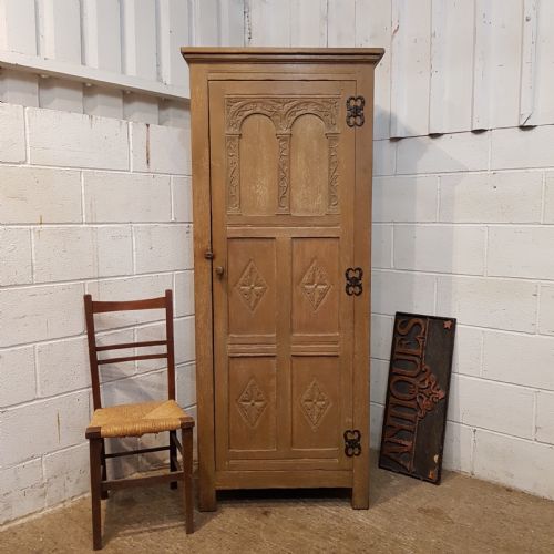 Antique Carved Limed Oak Hall Robe C1920