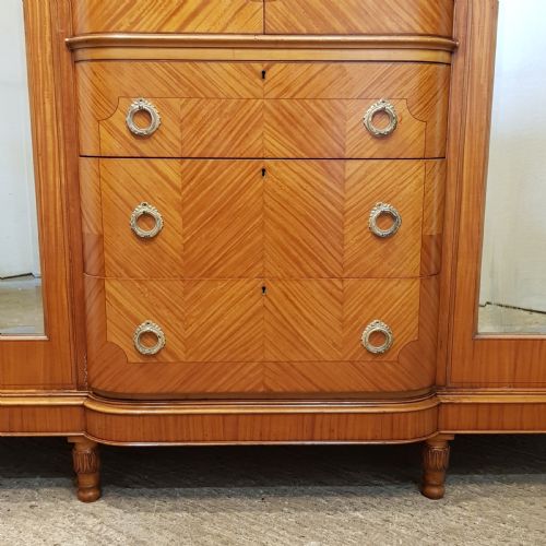 fig 1. ANTIQUE EDWARDIAN SATINWOOD BREAKFRONT TRIPLE WARDROBE C1900
