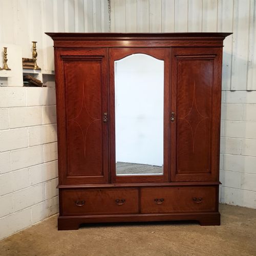 fig 1. ANTIQUE EDWARDIAN INLAID MAHOGANY TRIPLE WARDROBE C1900
