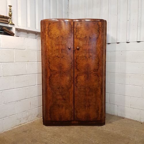 fig 1. ANTIQUE ART DECO BURR WALNUT DOUBLE WARDROBE C1920