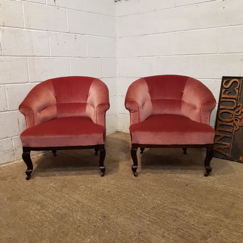Antique Pair Edwardian Salon Tub Chairs C 1900