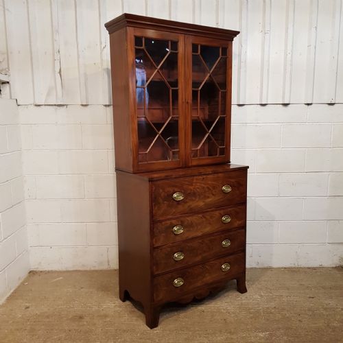 fig 1. ANTIQUE LATE 18TH CENTURY MAHOGANY ASTRAGAL GLAZED BOOKCASE SECRETAIRE C17890