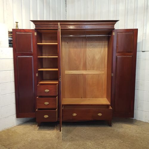 fig 1. ANTIQUE EDWARDIAN MAHOGANY INLAID TRIPLE WARDROBE C1900