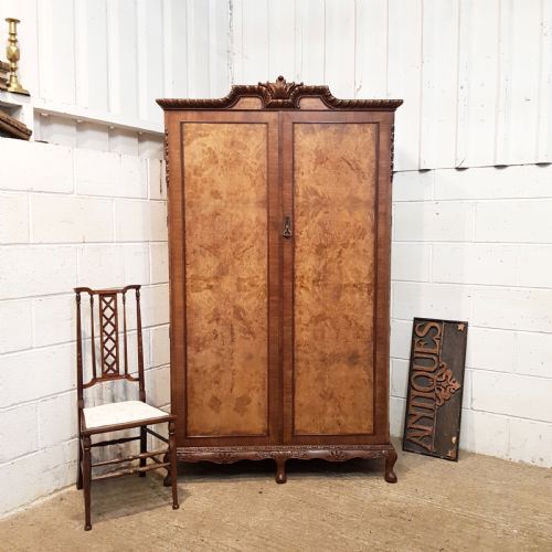Antique Burr Walnut Double Wardrobe C1920