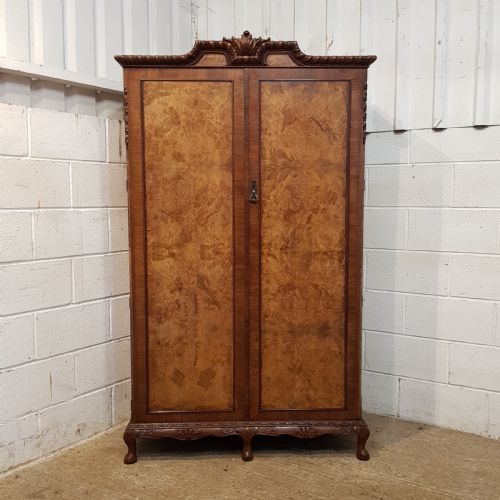 fig 1. ANTIQUE BURR WALNUT DOUBLE WARDROBE C1920