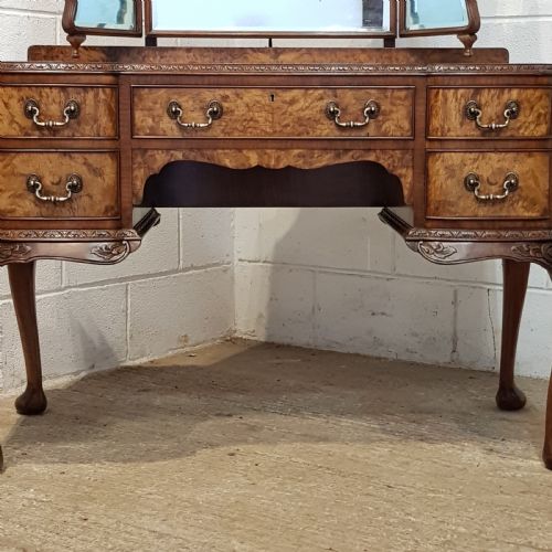 fig 2. ANTIQUE BURR WALNUT SERPENTINE SHAPED DRESING TABLE C1920