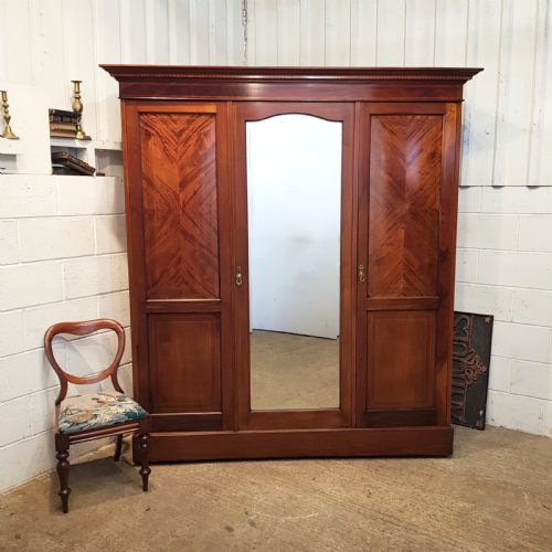 Antique Edwardian Inlaid Mahogany Triple Wardrobe C1900