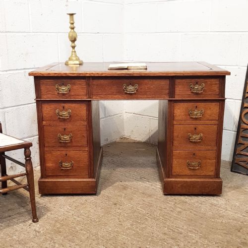Antique Late Victorian Oak Twin Pedestal Desk C1890