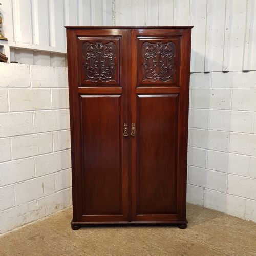 fig 1. ANTIQUE ART NOUVEAU MAHOGANY DOUBKE WARDROBE C1900