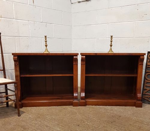 Antique Pair Small Edwardian Inlaid Mahogany Bookcases C1900