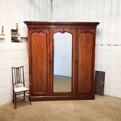 Antique Victorian Mahogany Triple Wardrobe C1880