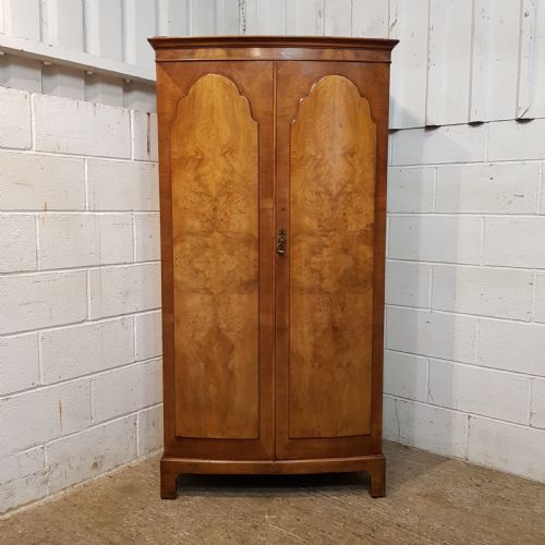 fig 1. ANTIQUE BURR WALNUT BOW FRONTED DOUBLE WARDROBE C1920