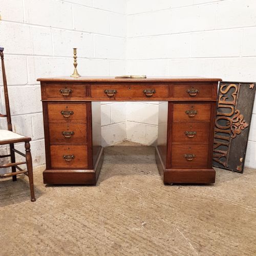 Antique Late Victorian Walnut Twin Pedestal Desk.c 1890