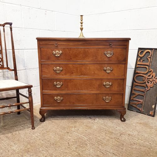 Antique Burr Walnut Chest of Drawers with Brush Slide C1920