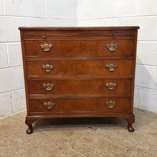 fig 1. ANTIQUE BURR WALNUT CHEST OF DRAWERS WITH BRUSH SLIDE C1920