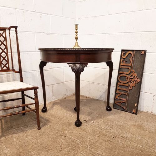 Antique Mahogany Fold Over Demi Lune Card Table C1920