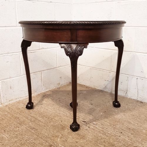 fig 1. ANTIQUE MAHOGANY FOLD OVER DEMI LUNE CARD TABLE C1920