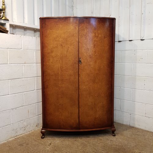 fig 1. ANTIQUE BURR WALNUT BOW FRONT DOUBLE WARDROBE C1920
