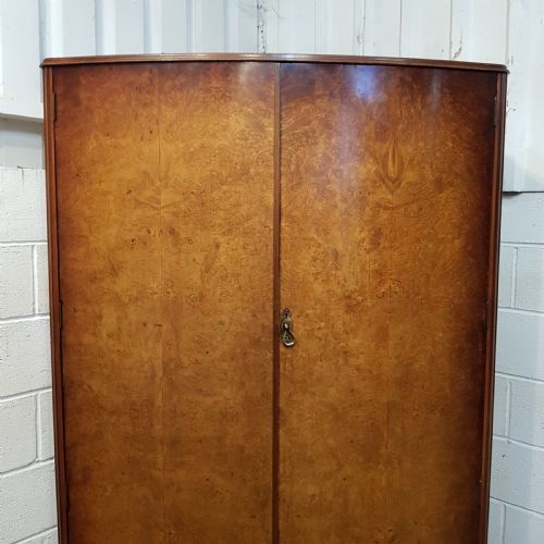 fig 2. ANTIQUE BURR WALNUT BOW FRONT DOUBLE WARDROBE C1920