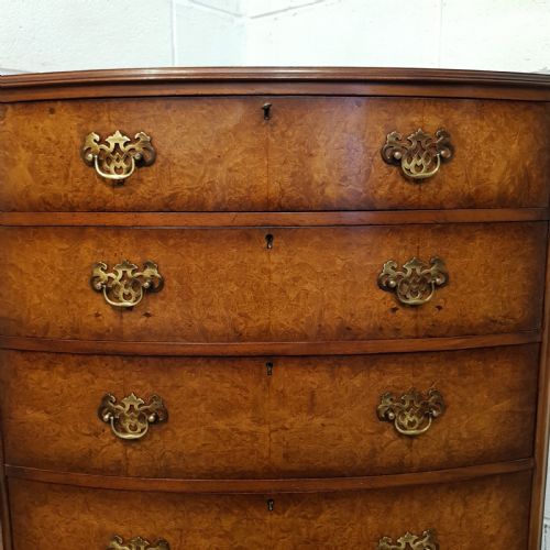 fig 2. ANTIQUE BURR WALNUT BOW FRONT CHEST OF DRAWERS by DENBY & SPINK C1920