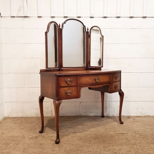 fig 2. ANTIQUE BURR WALNUT BOW FRONT DRESSING TABLE BY DENBY & SPINKS C1920